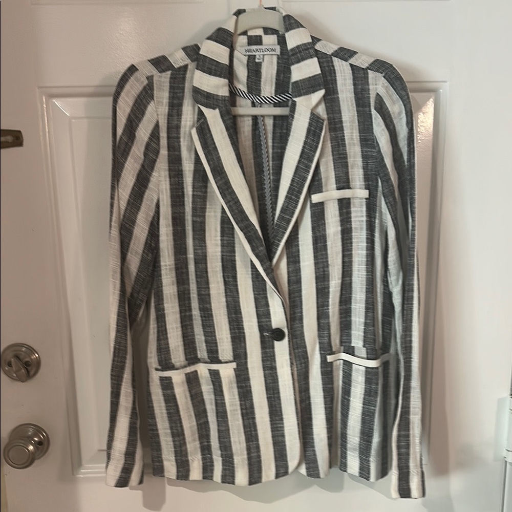 Heartloom linen womens Black‎ and White Striped Blazer S